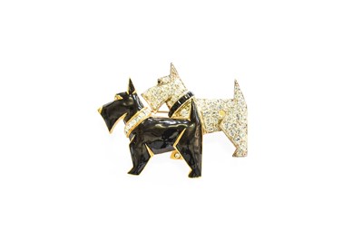 Lot 424 - An Enamel and Paste Double Scottish Terrier...