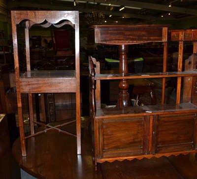 Lot 425 - A George III mahogany side table with single drawer, a two tier stand and a wall mounted...