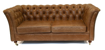 Lot 1139 - A Two Seater Buttoned Brown Leather and Tweed...