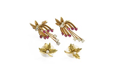 Lot 456 - A Pair of 9 Carat Gold Seed Pearl Earrings,...