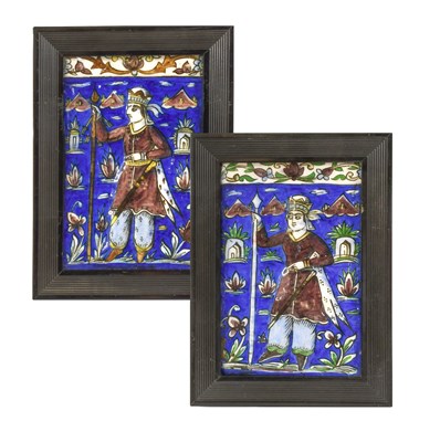 Lot 232 - A Pair of Qajar Pottery Tiles, late 19th...