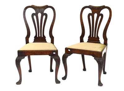 Lot 1170 - A Pair of Walnut Queen Anne Style Chairs