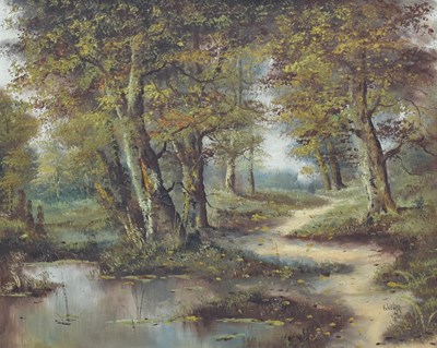 Lot 1062 - *Webber (20th century) Wooded landscape Signed,...