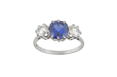 Lot 2093 - A Sapphire and Diamond Three Stone Ring the...