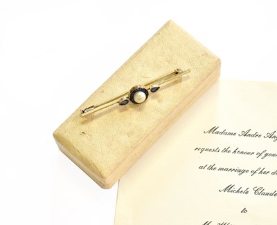 Lot 366 - A Simulated Pearl and Blue Stone Bar Brooch,...