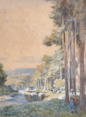 Lot 1066 - Albert George Stevens (1863-1925) Tree lined...