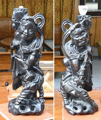 Lot 359 - A Pair of Chinese Carved Rootwood Figural...