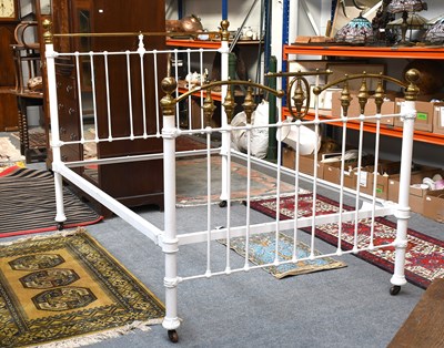 Lot 1301 - A Victorian White Painted and Brass Double Bed,...