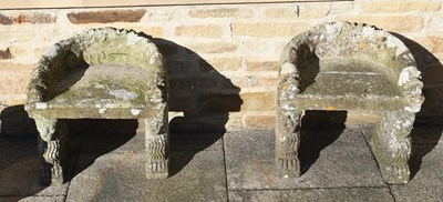 Lot 1075 - A Pair of Weathered Composition Garden Seats,...