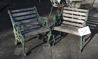 Lot 1073 - A Pair of Slatted Wooden Garden Chairs, with...