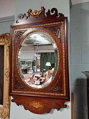 Lot 1313 - A Pair of Parcel Gilt Inlaid Mahogany Mirrors,...