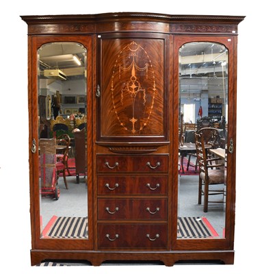 Lot 1234 - An Edwardian Inlaid Mahogany Wardrobe, by...