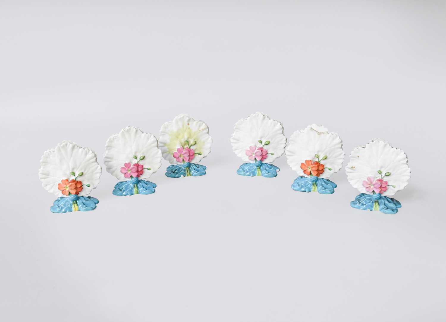 Lot 19 - A Set of Six Victorian Porcelain Place Card...