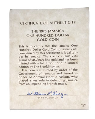 Lot 209 - Jamaica, Proof One Hundred Dollars 1976, obv....