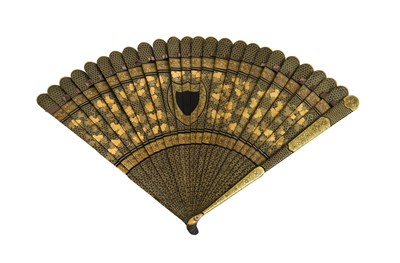 Lot 180 - A Cantonese Gilt Black Lacquer Brisé Fan,...