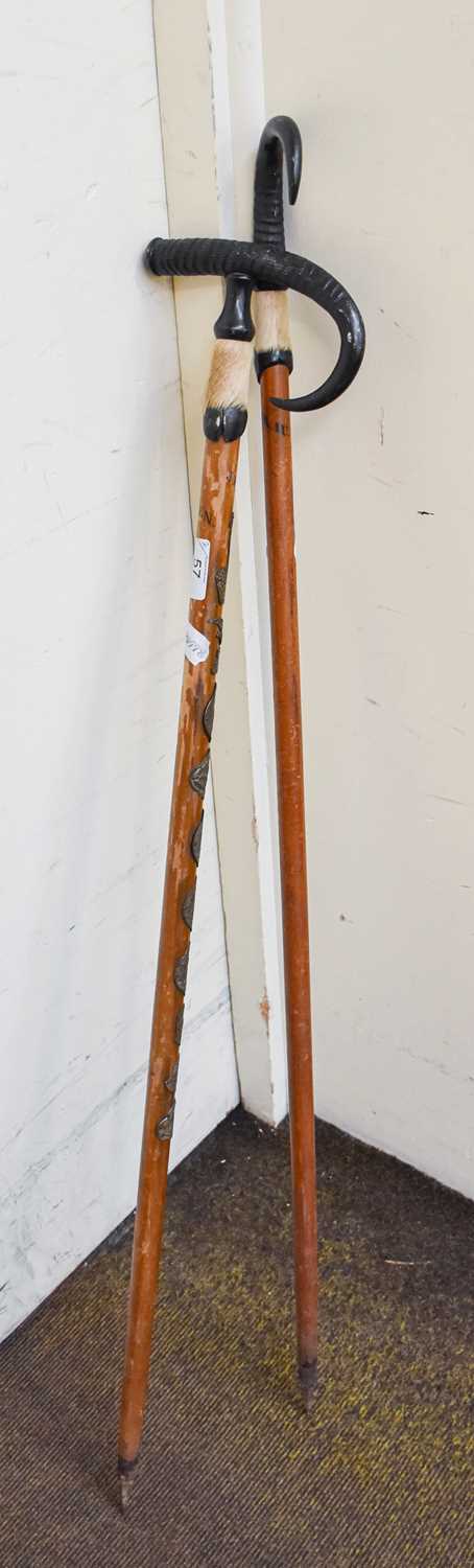 Lot 57 - Two Early 20th Century Alpine Sticks, one...
