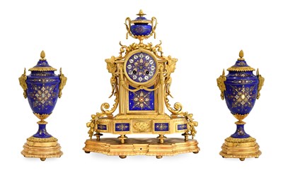 Lot 385 - A French Gilt Metal and Blue Porcelain Mounted...