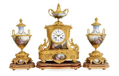 Lot 386 - A French Gilt Metal and Porcelain Striking...