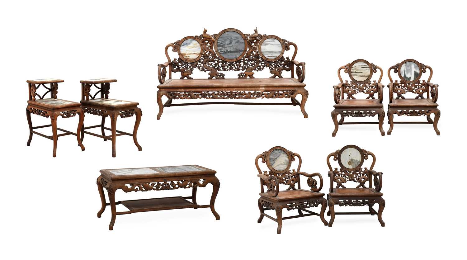 Lot 87 - An Eight-Piece Suite of Chinese Hardwood or...