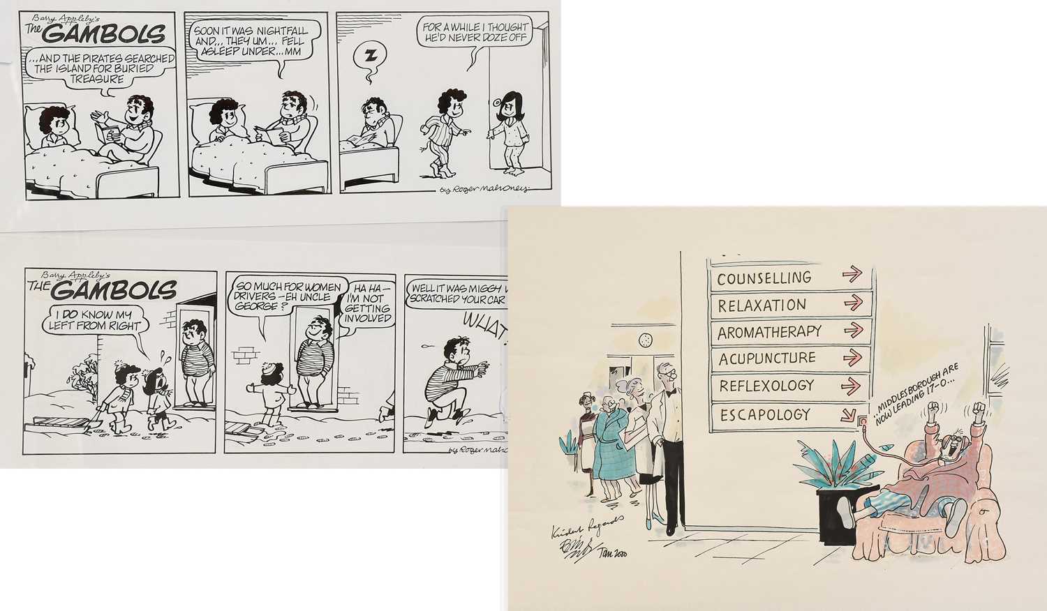 Lot 125 - Roger Mahoney Two Hand Drawn Cartoon Strips 'The Gambols'