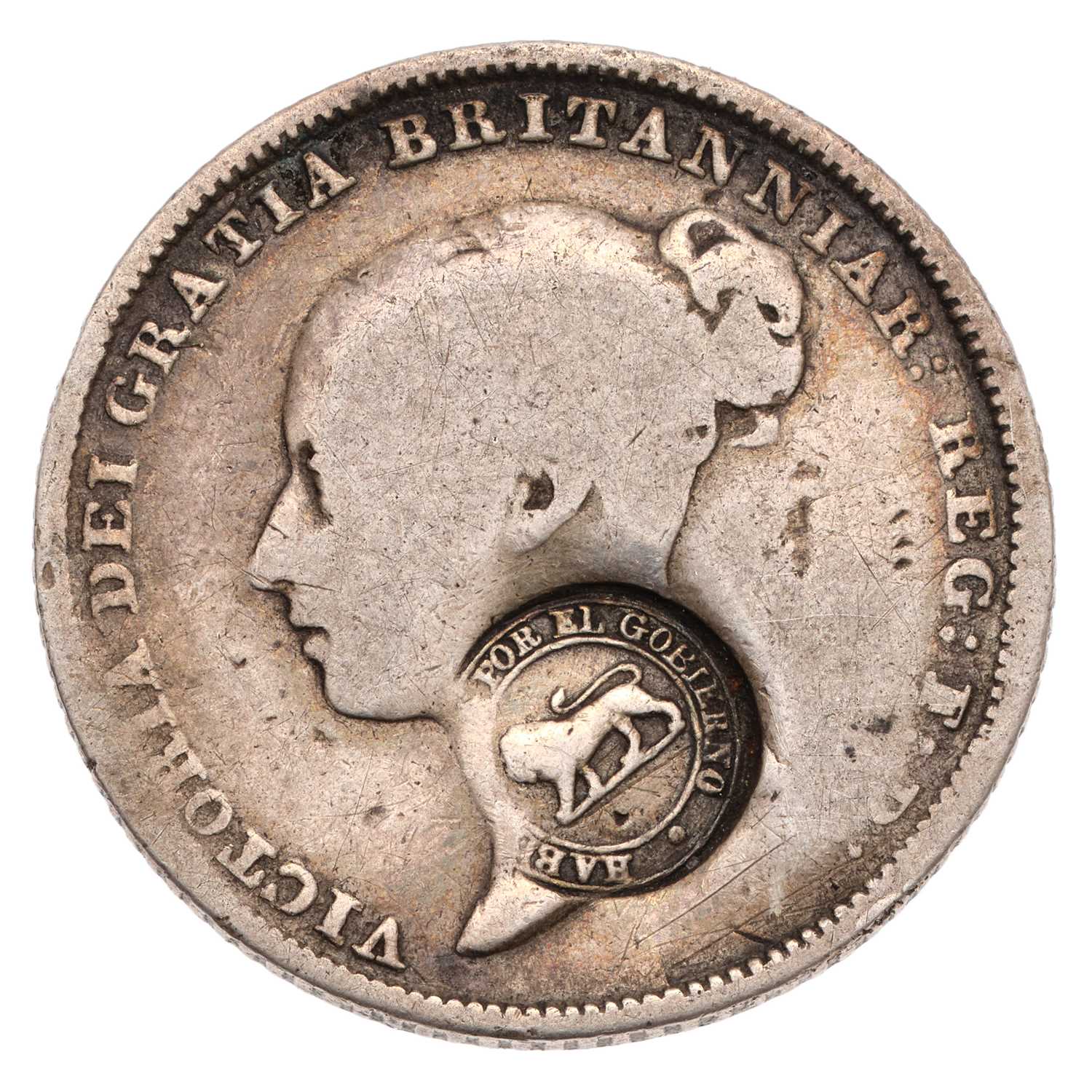 Lot 88 - Costa Rica, Countermarked One Real, host coin...