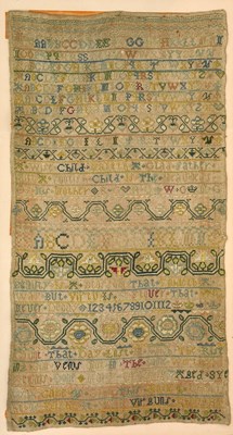 Lot 2118 - Mid 18th Century Band Sampler Worked by Mary...