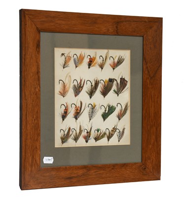Lot 3032 - A Framed Display of 21 Gut Eyed Salmon Flies