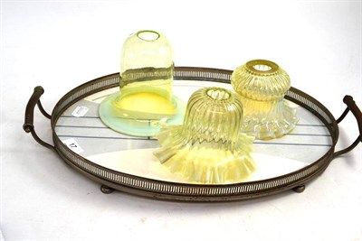 Lot 17 - Continental tray and three Vaseline glass shades