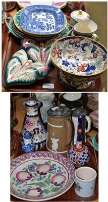 Lot 24 - Two trays of decorative ceramics including a Middlesbrough blue and white dish, Amherst bowl,...