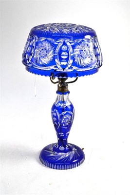 Lot 38 - Bohemian blue tinted mushroom lamp