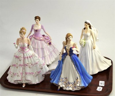 Lot 45 - Two Royal Doulton figures including 'Catherine HN559' 'Louisa HN4969' and two Coalport figures...