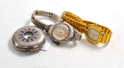 Lot 66 - A lady's wristwatch case stamped '925', plated Gucci lady's wristwatch and a plated fob watch