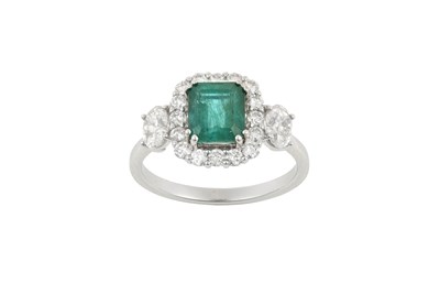 Lot 2052 - An Emerald and Diamond Cluster Ring the...