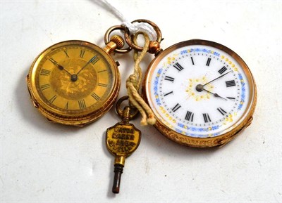 Lot 86 - Two lady's fob watches, cases stamped 14k and 18k