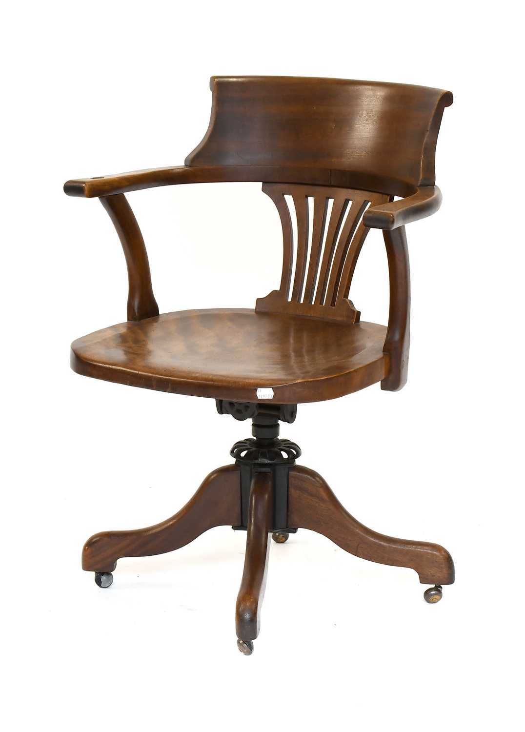 Lot 1220 - A 1920s Mahogany Swivel Office Chair, on castors