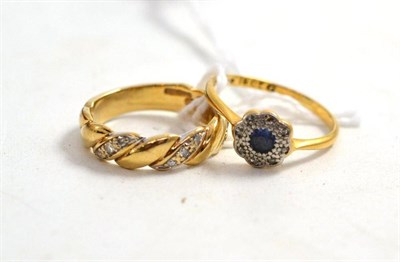 Lot 107 - A sapphire and diamond cluster ring, and a 9ct gold dress ring