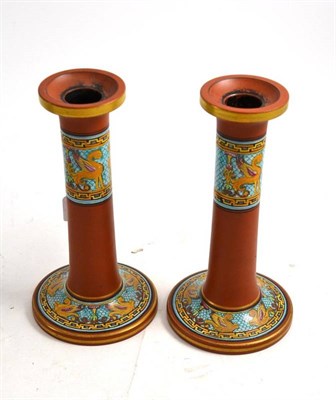 Lot 118 - A pair of Pratt & Co Fenton candlesticks