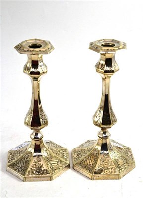 Lot 127 - Pair of plated candlesticks