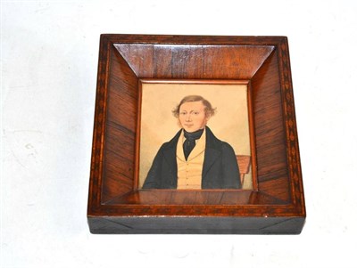 Lot 130 - A 19th century miniature portrait of a gentleman in a rosewood frame