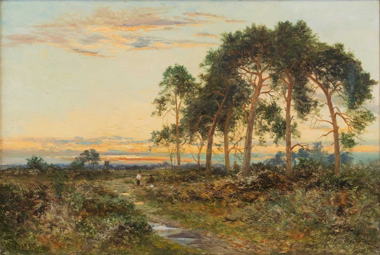 Lot 563 - Daniel Sherrin (1869-1940) Landscape at sunset...