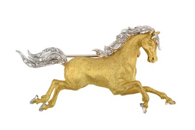 Lot 2302 - An 18 Carat Gold Diamond Horse Brooch modelled...