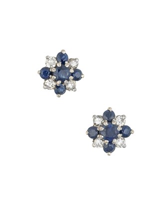 Lot 2329 - A Pair of Sapphire and Diamond Cluster...