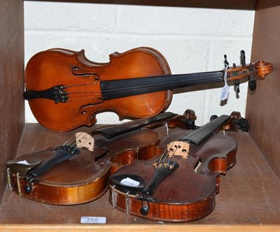 Lot 152 - Three Half Size German Violins, one labelled 'Jacobus Stainer in Absani', the others with no labels