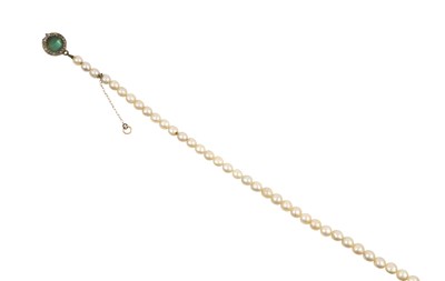 Lot 2404 - A Cultured Pearl Necklace, with A Green Glass...