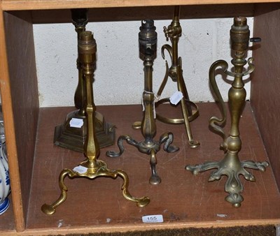 Lot 155 - Five assorted brass table lamps