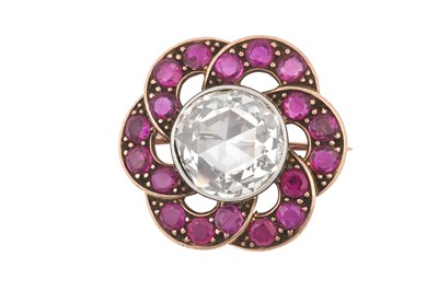 Lot 2065 - A Ruby and Diamond Cluster Brooch the rose cut...
