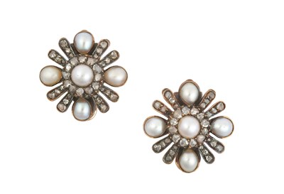 Lot 2439 - A Pair of Split Pearl and Diamond Cluster...