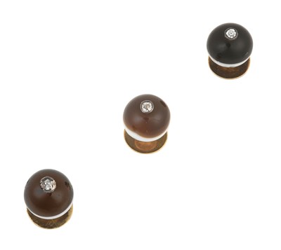 Lot 2419 - Three Banded Agate and Diamond Dress Studs the...