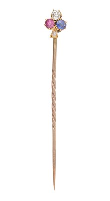Lot 2435 - A Sapphire, Ruby and Diamond Stick Pin, circa...