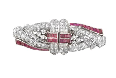 Lot 2099 - An Art Deco Ruby and Diamond Double Clip...